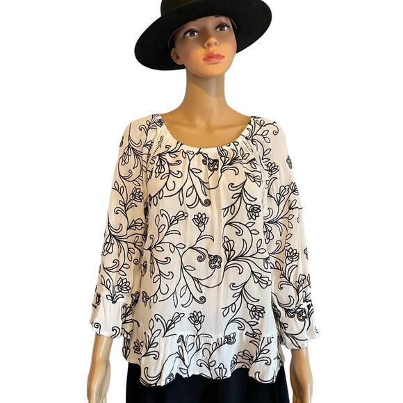 INC Boho Embroidered Ruffle Drop Waist Top 3/4 Sleeves Women's Size M - Picture 1 of 5